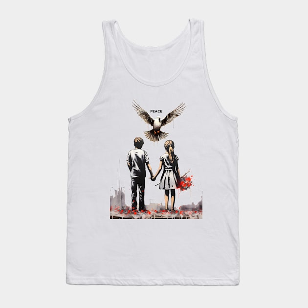 Against Hate: Call for a Peaceful Resolution on a light (knocked out) background Tank Top by Puff Sumo